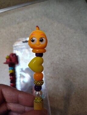 Cute Orange Character Beaded Pens with Yellow Heart